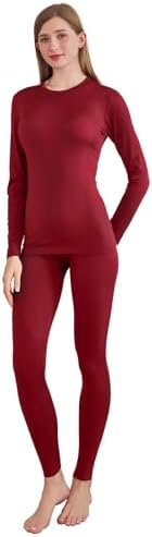 Jumda Thermal Underwear for Women Set, Fleece Lined Base Layer Women Top Bottom, Anti Odor Long Johns & Sleeve Shirt(Red, S)