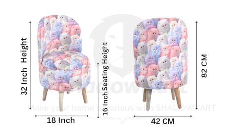 Image of Printed Ottoman Stool with Chair, Velvet Footrest Stool for Living Room, Wooden Legs Ottoman for Sofa & Living Room Decor, Chair (18 inchx32 inch), Puffy (16 inchx17 inch), Cmbo-Cat