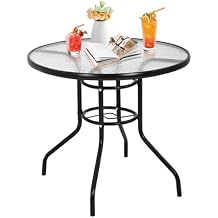 Outdoor Dining Bistro Table 32Tempered Glass Patio Table, Round Patio Table with Umbrella Hole for Outdoor Dining Bars Garden Lawn Balcony Yard