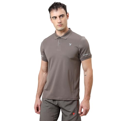 Image of TECHNOSPORT Men's Solid Slim Fit Polo Collar T-Shirt TECHNOCOOL+ Half Sleeve Button Polyester for Gym Running Workout UPF50+ Anti Odour