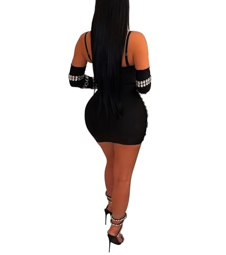 Image of PORRCEY Women's Sexy Elegant Rhinestone Mesh Party Club Night Mini Dress