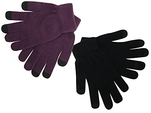 Atania Lot de 2 gants pour écran tactile pour femme, noir/violet, taille unique Cover