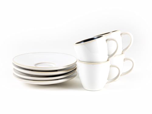 Hanseküche Set di Tazze da Caffè in Grès - Alta Qualità, Fatte a Mano, Pareti Spesse, Gres Porcellanato Con Piattini, Per Cappuccino (Rosso, 75 ml)