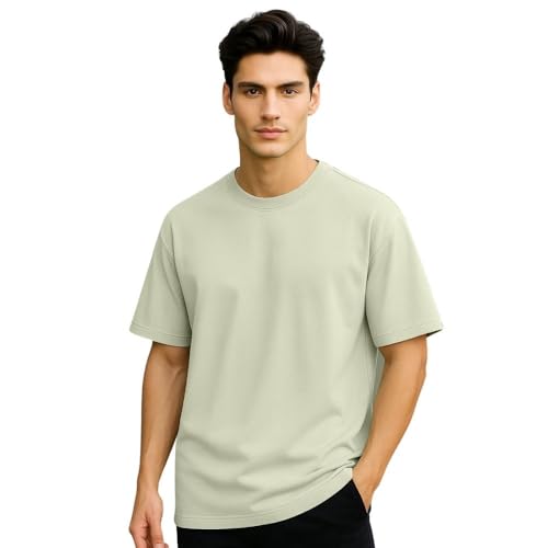 Image of Nobero 100% Cotton Oversized T Shirts for Men Stylish | Oversized Fit | Solid T Shirts for Men 180 GSM Combed Cotton | Round Neck Half Sleeve
