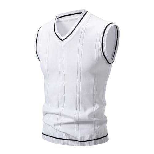 Men’S Fashion Patchwork V-Neck Knitted Sweater Vest Twist Pattern Slim Fit Casual Sleeveless Pullover Tank Top