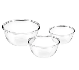 Treo by Milton Glass Mixing Bowls Set of 3 (500 Ml, 1000 Ml, 1500 Ml, Transparent)