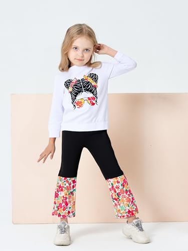 Image of OLMRJKD Kids Toddler Girls Clothes Figure Graphic Drop Shoulder Top Pullover Spotted Print Pants Fall Winter Outfit Set