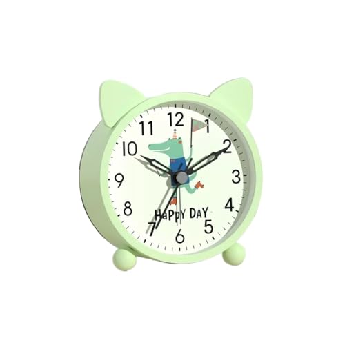 YHxFlux Relojes de Mesa Pequeño Reloj de Noche silencioso Metal con función luz, Despertador Decorativo sin tictac para dormitorios(Green,4.92inch)