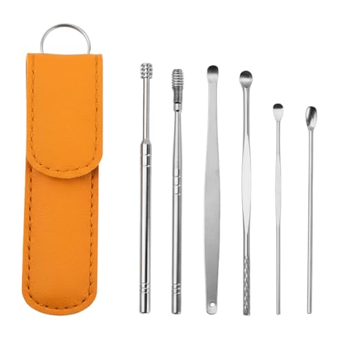 Kit Limpador de Ouvido Inox 6 Peças com Estojo - Removedor de Cera Auricular Profissional, Ferramentas Higienizadoras, Seguro e Lavável Limpeza Auditiva, Estojo de Viagem | Premium MyBrins