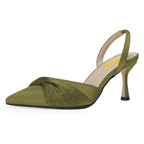 FSJ Women Classy Pointed Toe Low Kitten Heel Pumps Slingback Ankle Strap Heeled Sandals Wedding Party Office Shoes Size 4-15 US