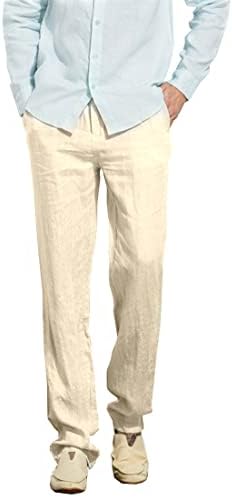 Manwan walk Men’s Casual Beach Trousers Elastic Loose Fit Lightweight Linen Summer Pants K70 (Large, Beige)