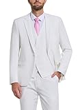 Hihawk Costume 3 pièces pour Homme avec Tissu Extensible, Coupe ajustée, Ensemble Blazer à Un Bouton, Veste, Gilet et Pantalon avec Cravate, Blanc Pur, Taille XL