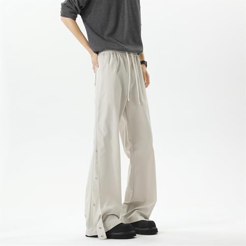 Seidarise Men's Beige Wide - Leg Pants, Adjustable Side Buttons Straps, Drawstring Waist3