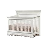 Pemberly Row Traditional Wood Convertible Crib, Brushed White Finish, Solid Hardwood Construction, 50" H x 60.47" W x 31.81" D, 3 Heights Adjustable Steel Mattress Support, Classic Nursery Baby Room