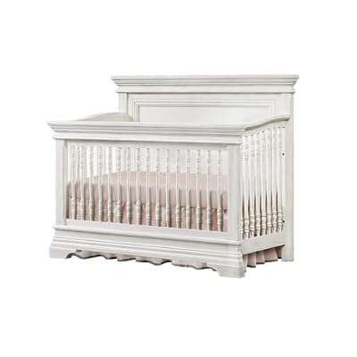 Pemberly Row Traditional Wood Convertible Crib, Brushed White Finish, Solid Hardwood Construction, 50" H x 60.47" W x 31.81" D, 3 Heights Adjustable Steel Mattress Support, Classic Nursery Baby Room