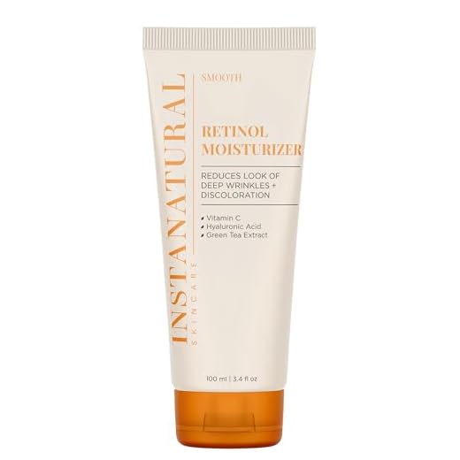 InstaNatural Crema idratante al Retinolo – Con vitamina C, acido ialuronico, olio di jojoba biologico – La miglior formula per una pelle liscia e idratata – Ideale per viso e collo – 100 ml