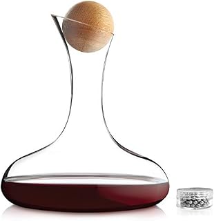 Andrew James Red Wine Decanter, Glass Carafe Aerator, 1.8L Capacity, Full Bottle Wine Pourer, Solid Oak Stopper & Stainless Steel Cleaning Balls, 100% Lead Free, Perfect for Wine Drinkers