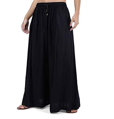 Image of TNQ Full Flared Cotton Palazzo Pants || Gold Print Printed Sharara Garara || Ethnic Or Casual Wear