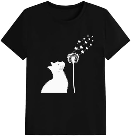 Cat Shirts for Women Butterfly Tee Shirts Womens Cute Butterfly Cat Graphic Print Tops