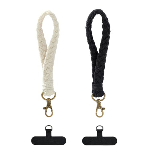 SURALIN 2 llaveros de Encaje con Borla, Correa de muñeca de Cuerda de algodón Tejida Hecha a Mano + 2 Parches Transparentes en la Parte Posterior del teléfono