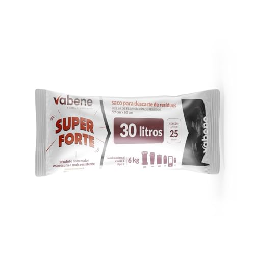 Saco Para Descarte De Resíduos Super Forte Preto 30L - 25 Unidades, Vabene