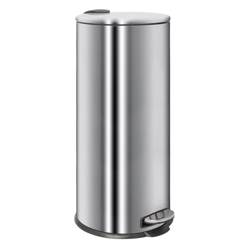 Harbour Housewares 30L Large Kitchen Bin - Chrome Stainless Steel Food Waste Caddy Pedal Bins for Kitchen - Tall Slim Metal Swing Dustbin for Paper Plastic Rubbish