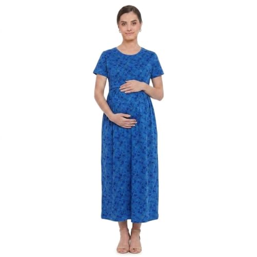 Image of Zero Clothing Feeding Dress for New Moms Casual Loungewear Ankle Length | Cotton Maternity Nighty | Zipless Feeding Dresses for Women | Pregnancy & Nursing Wear