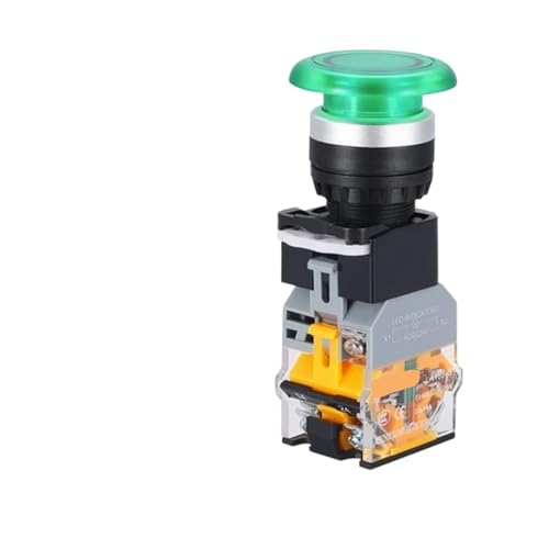 Bouton-poussoir vert champignon 380V momentané lumineux 1NO 1NC