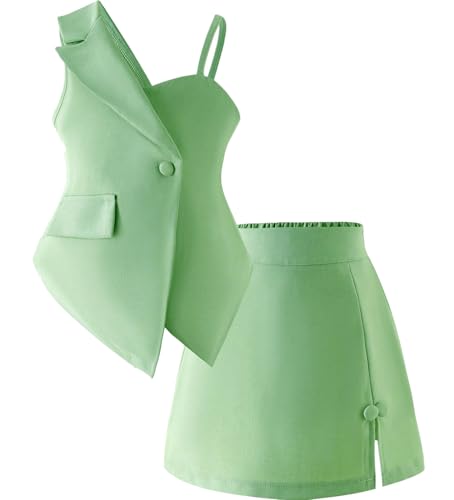 Image of Girls Pastel Green Co-Ord Set | Kids Summer Outfit | Stylish Sleeveless Top & Skirt Set for Girls | Party, Casual & Vacation Wear