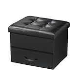 Bsketa Storage Ottoman Folding Foot Stool with Thicker Foam Padded Seat Small Leather Storage Ottoman Bench Foot Rest for Living Room Foldable Coffee Table 17x13x13in,Black