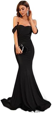 SheIn Off Shoulder Floor Length Prom Dress, M1495132, Black, S: Buy Online  at Best Price in Egypt
