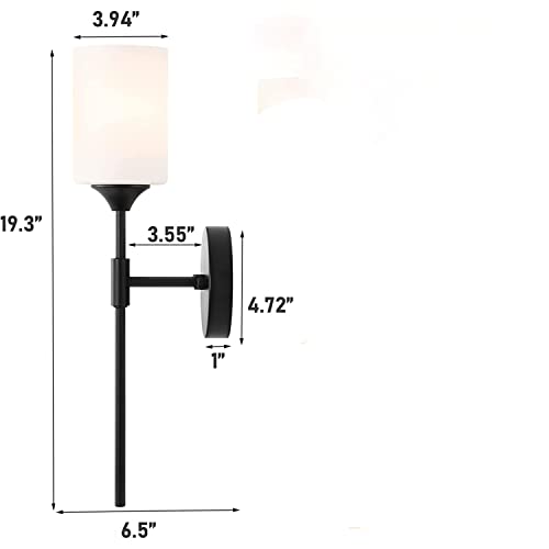 Image of SINOMAN Black Wall Mounted Lamp with Glass Shade Contemporary Accent Light for Indoor Spaces, E27 Bulb Compatible, Ideal for Bedrooms, Hallways, and Living Areas (Without Bulb)