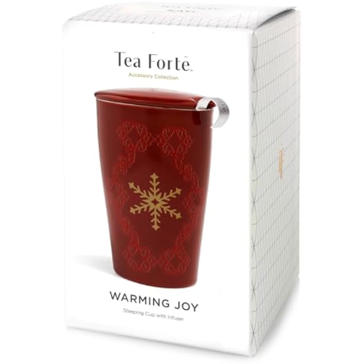 Tea Forte Double-Walled Ceramic Kati Cup, Removable Stainless Steel Infuser Basket and Lid, Steeps 12 oz Loose Leaf Tea, Dishwasher & Microwave Safe, Warming Joy