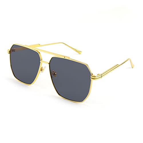 FEISEDY Retro Oversized Square Sunglasses Pilot Trendy Shades UV400 Metal Sun Glasses for Women Men B28742