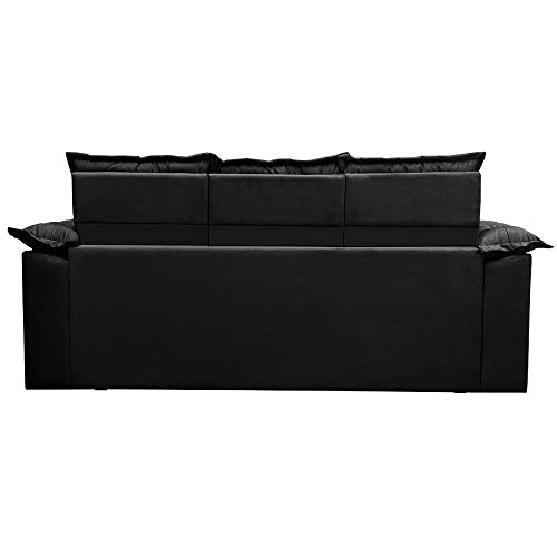 Sofá 3 Lugares Retrátil e Reclinável Cama Inbox Compact 2,00m Velusoft Preto