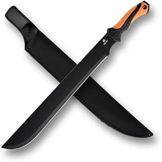 REAT Gardening Heavy Duty Machete,24" Full Tang Machete with Shaeth,Ergonomic No-Slip Handle,Machetes for Bushcraft, Outdoor Hunting, Garden Cutting Trees and Yard Work (Orange)