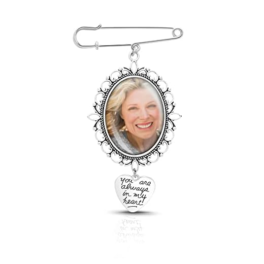 Memorial Anhänger Brautstrauß Brosche Hochzeitsstrauß Foto Glamour DIY Ansteckbrosche Kit Einzelner Spitzenrahmen Hochzeit Glamour Ovaler Glascabochon Fotorahmen mit Anhänger Hochzeit Dusche Bräute