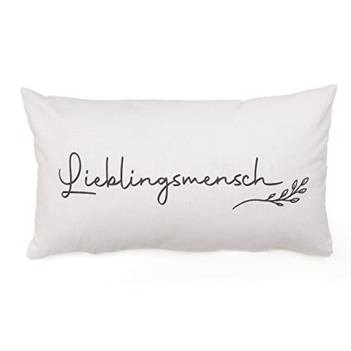 Bada Bing Deko Kissen Lieblingsmensch in weiß - Design mit Spruch - hochwertiges Wendekissen mit Bezug aus Baumwolle Reißverschluss - Sofakissen Kuschelkissen 30 x 50 cm mit Füllung Geschenk