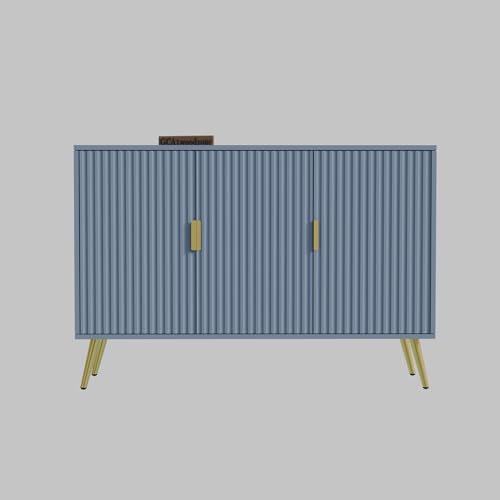 Image of Wooden Sideboard Cabinet for Living Room | Side Board with 3 Doors Cabinet Storage for Dining, Drawing and Home Office | HDMR Premium Wood & Iron | Dark Grey & Golden