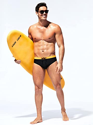 Verdusa Men's Striped Swim Briefs Swimsuit Quick Dry Low Waist Boxer Brief Dark Black M #TOP4
