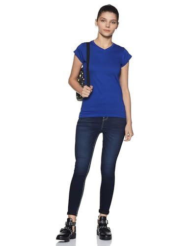 Image of Miss Chase Women's Maroon Super Soft V-Neck Short Sleeves Cotton Solid Regular Fit T-Shirt