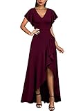 Miusol Women's Formal V Neck Ruffle Split Evening Party Long Dress (Medium, Burgundy)