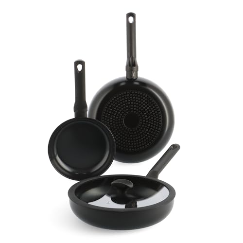 BK Enjoy Keramische antiaanbakpannenset, 3-delig, Ø 24/28 cm braadpannen en 28 cm stoofpan, PFAS-vrij, geschikt voor inductie, ovenbestendig, vaatwasmachinebestendig, snelle verwarming