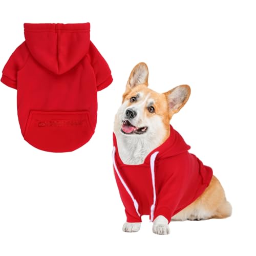 Fadcaer Sweat à capuche pour chien avec poche - Doux et confortable - Chaud et léger - Pull d'hiver pour chiens de petite et moyenne taille (XL, rouge)