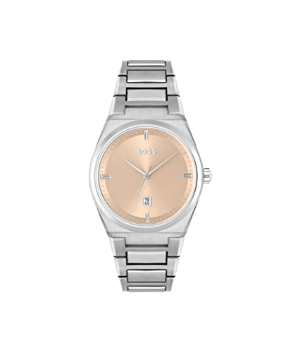 Image of BOSS Steer Qtz Basic Calendar Carnation Gold Tonneau Dial Women's Watch|Stainless Steel Material|Silver Color Band - 1502670