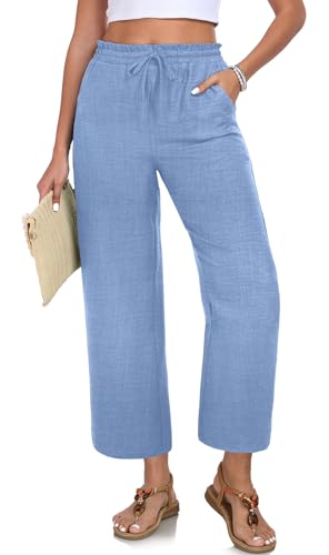 Image of EDUWU Women Casual Pants Loose High Waist Cropped Palazzo Beach Pants Summer Outfits 2026 Trendy