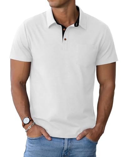 Image of Sailwind Men's Cotton Polo Shirts Short Sleeve Casual Summer Shirts Classic Collared Golf Shirt with Pocket