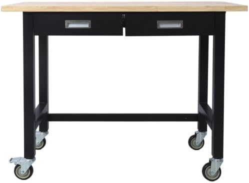 48in Work Bench, Workbench with Drawer Storage, Heavy Duty Bamboo Wood Work Table with Wheels for Garage Home Office (L48in*W20in*H38in)
