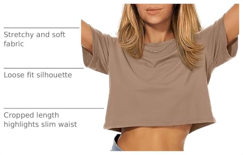 Image of Womens Crop Tops Summer Short Sleeve Round Neck T-Shirts Loose Fit Blouse