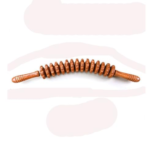 12-Roller Wooden Body Massager Stick, Manual Meridian Massager for Neck, Waist, Thighs, Trigger Point Therapy Trigger Points for Release Cellulite Sore Muscle Blasting (52 CM, Coffee)